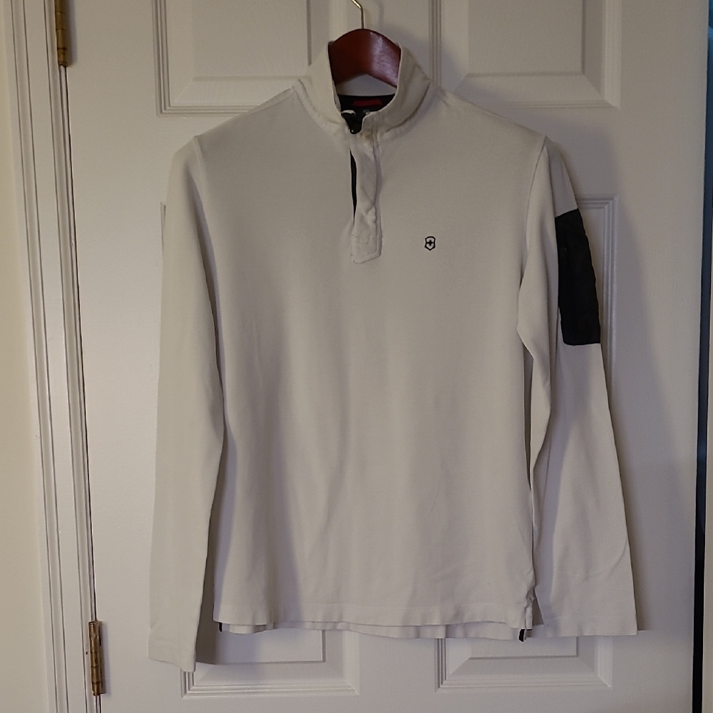 White Long Sleeve Pullover with Black Patch